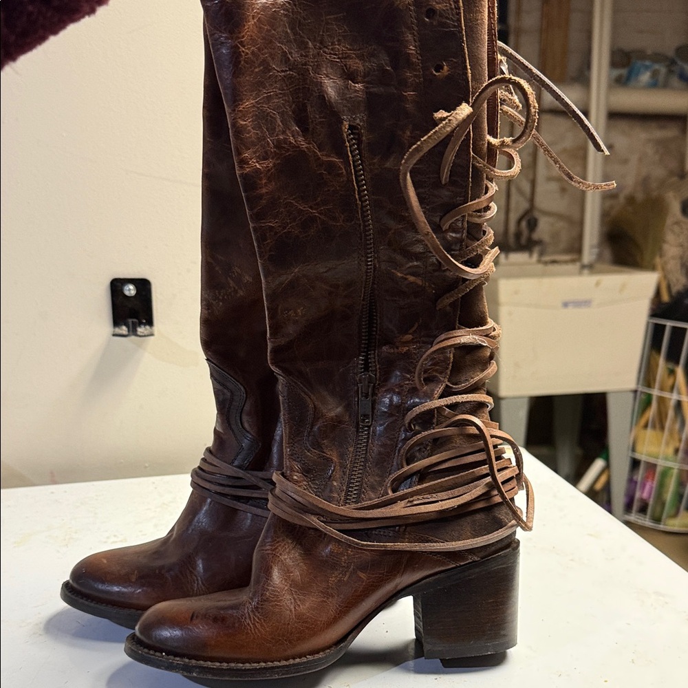 Freebird Dark Brown Leather Heeled Boots